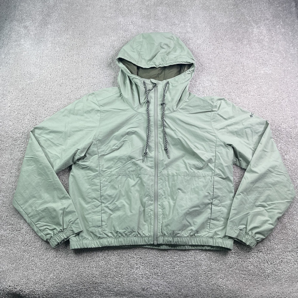 Columbia Jacket Women Large Green Lillian Ridge Short Rain Coat Windbreaker